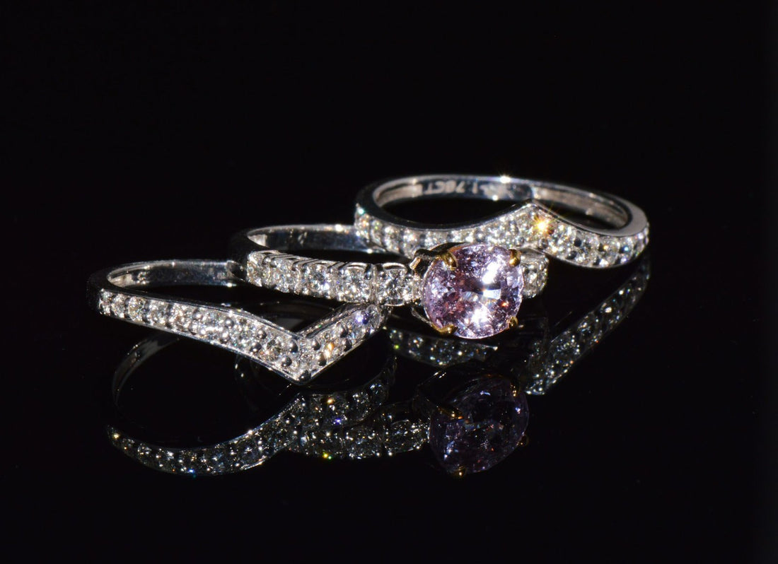 Set of Three GIA Natural 2.94CTS VS F Diamond Pink Purple Sapphire 18K Gold Stacking Rings