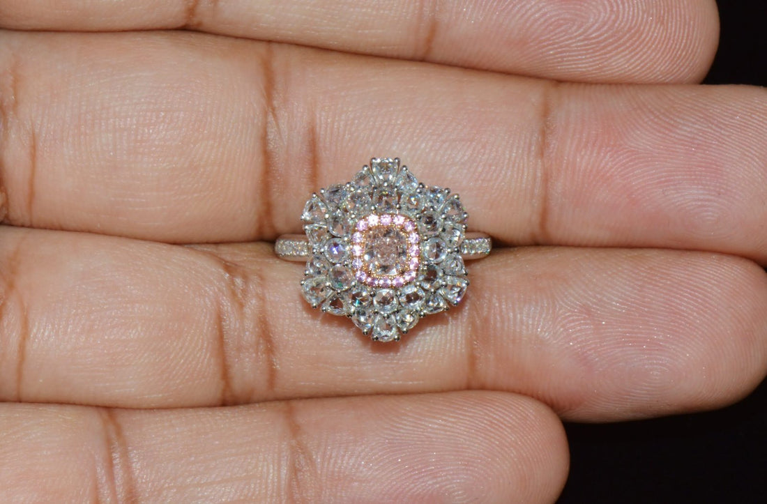 GIA Natural 1.55CTS VS Pink Diamond Sapphire 18K Gold Floral Halo 2-IN-1 Pendant Ring