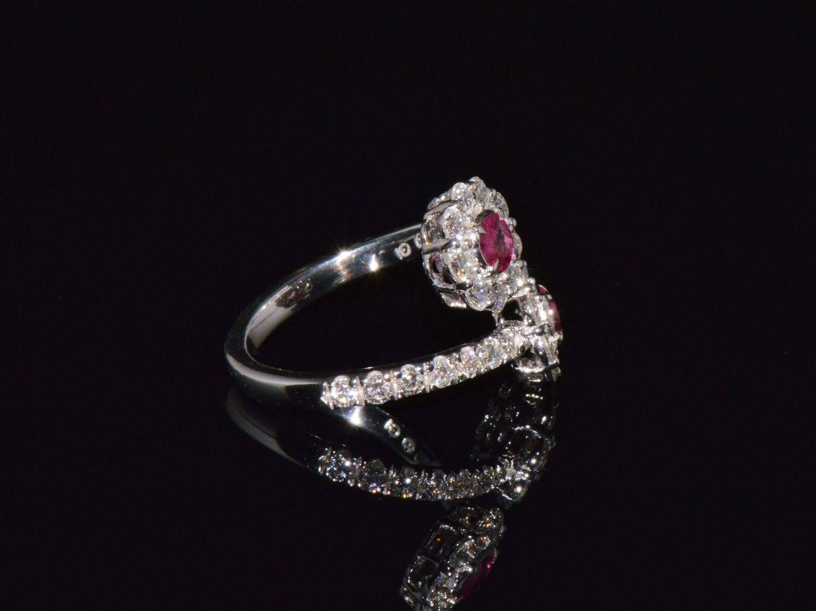 Certified Natural 2.08CTS Ruby Diamond Floral Bypass Halo Solid 18K White Gold Ring