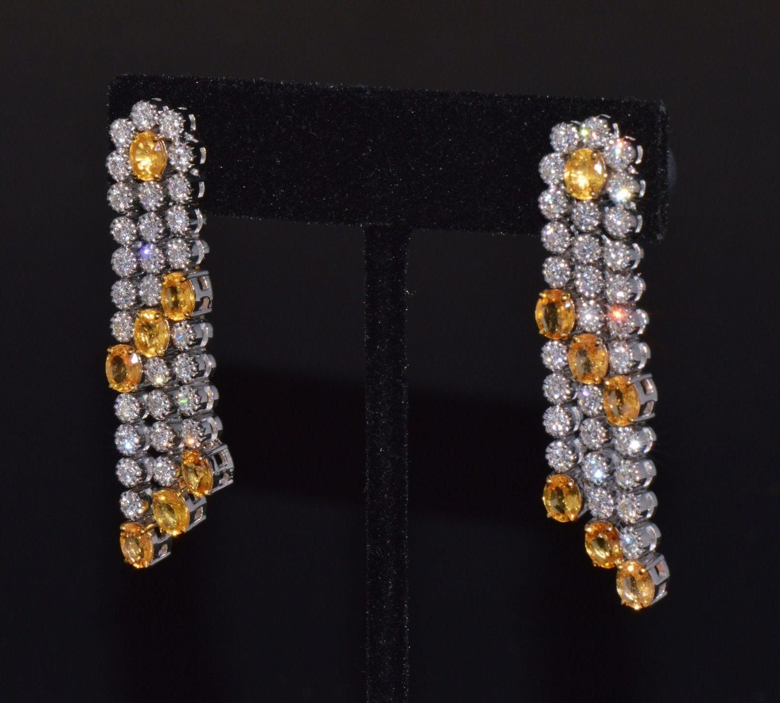 Certified Natural 8.96CTS VS F Diamond Yellow Sapphire 18K Solid Gold Dangle Earrings