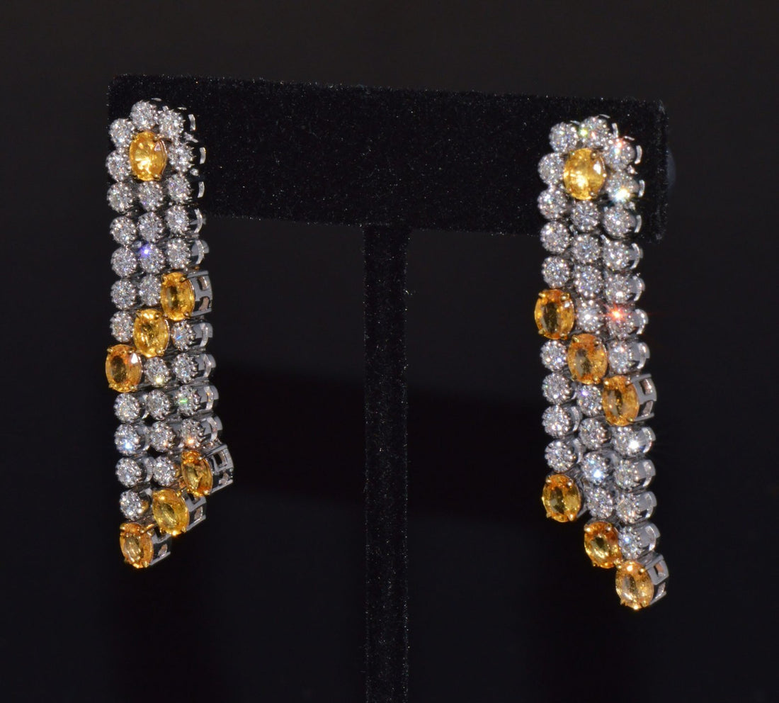 Certified Natural 8.96CTS VS F Diamond Yellow Sapphire 18K Solid Gold Dangle Earrings