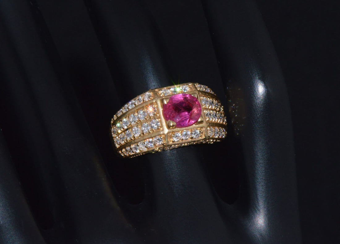 Certified Natural 2.81Cts VS F Diamond Vivid Red Ruby 18K Solid Gold Cigar Ring Band
