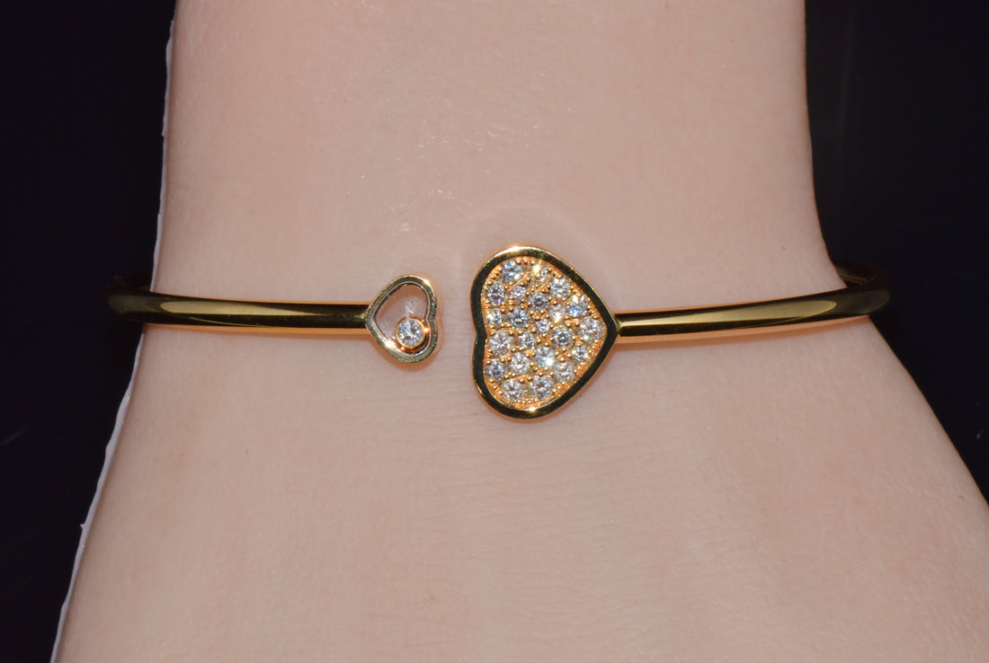 Authentic Chopard Happy Hearts 0.45ct Diamond Open Bangle Bracelet in 18K Rose Gold
