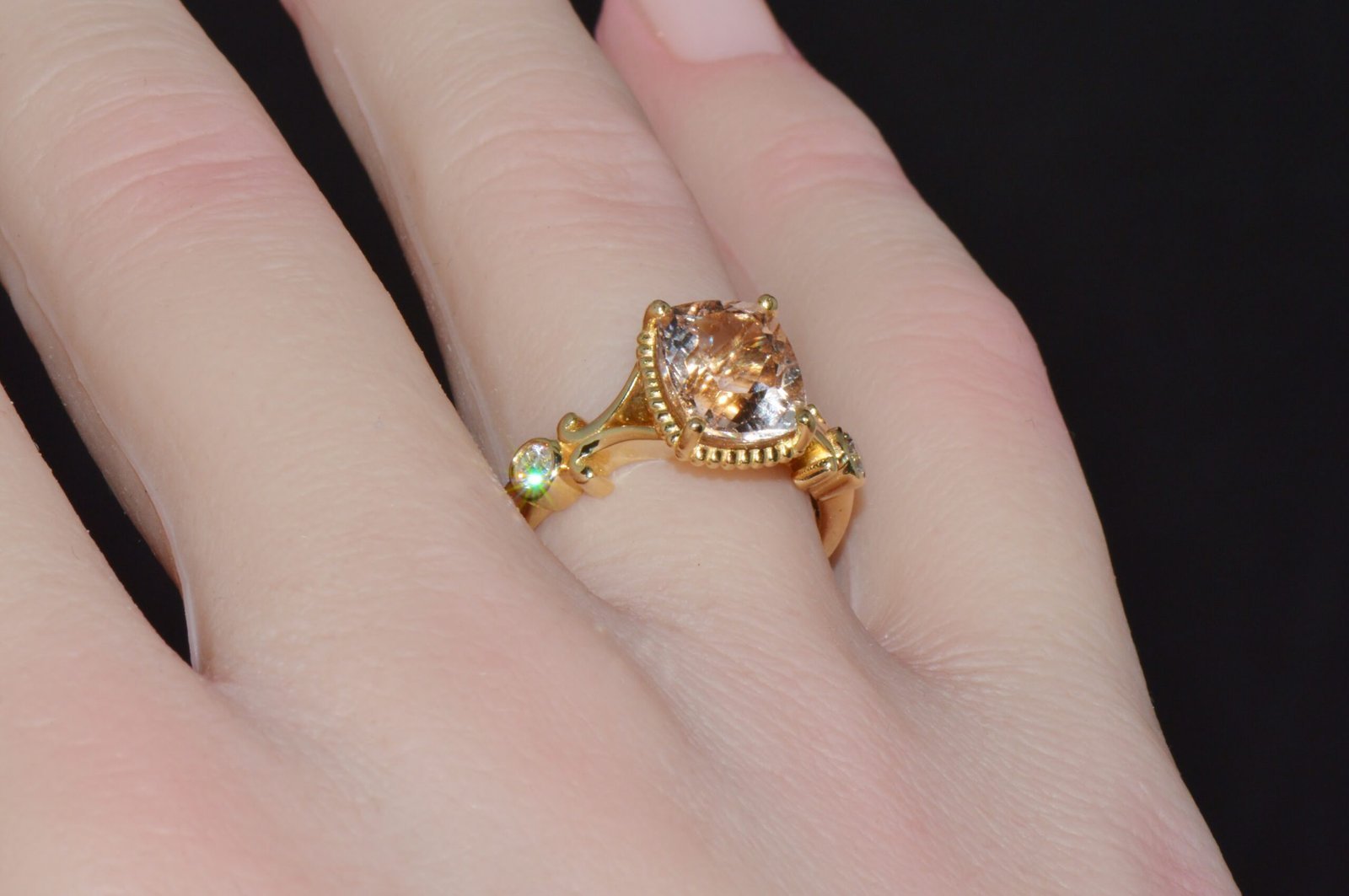 Certified Natural 2.82CTS VS F Diamond Morganite 18K Solid Gold Ring