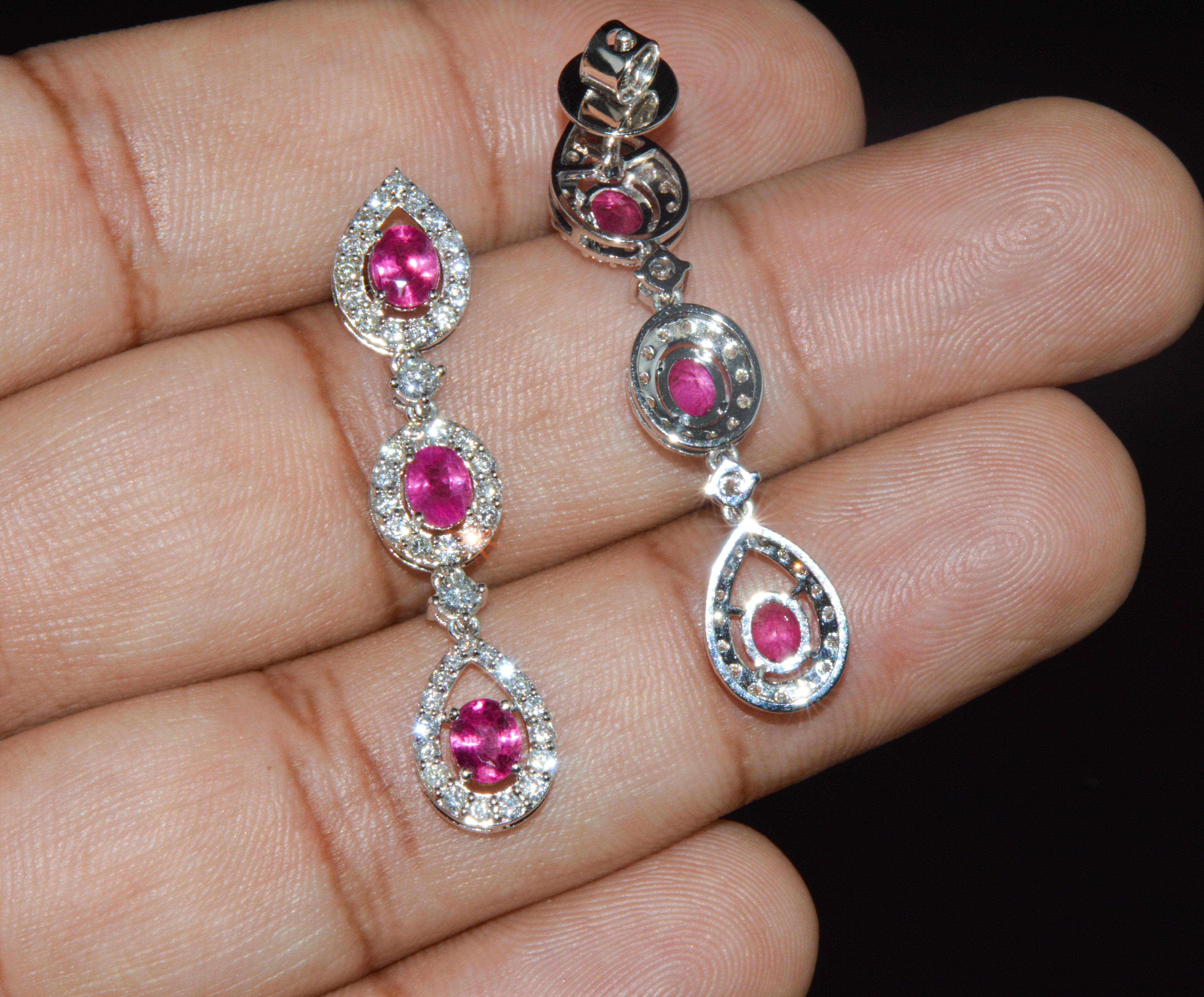 GIA 3.99CTW Natural Burma Ruby & Diamond 18K White Gold Dangle Earrings