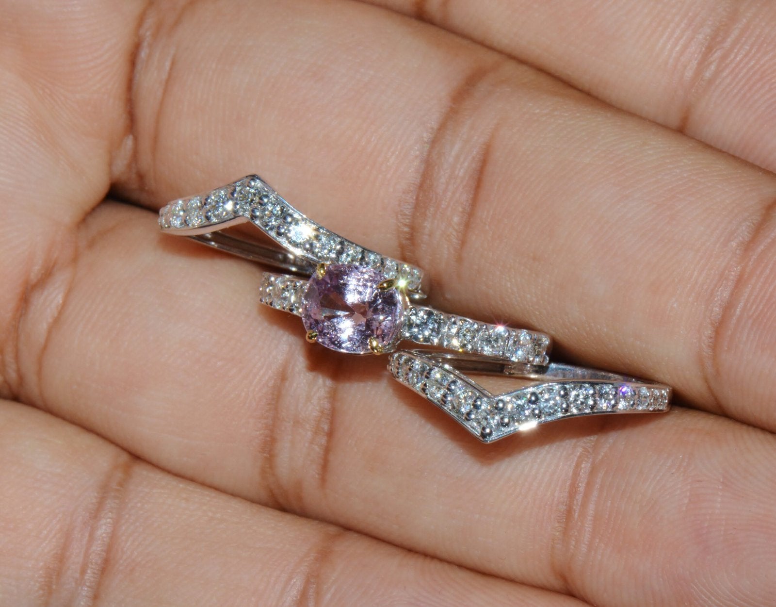 Set of Three GIA Natural 2.94CTS VS F Diamond Pink Purple Sapphire 18K Gold Stacking Rings