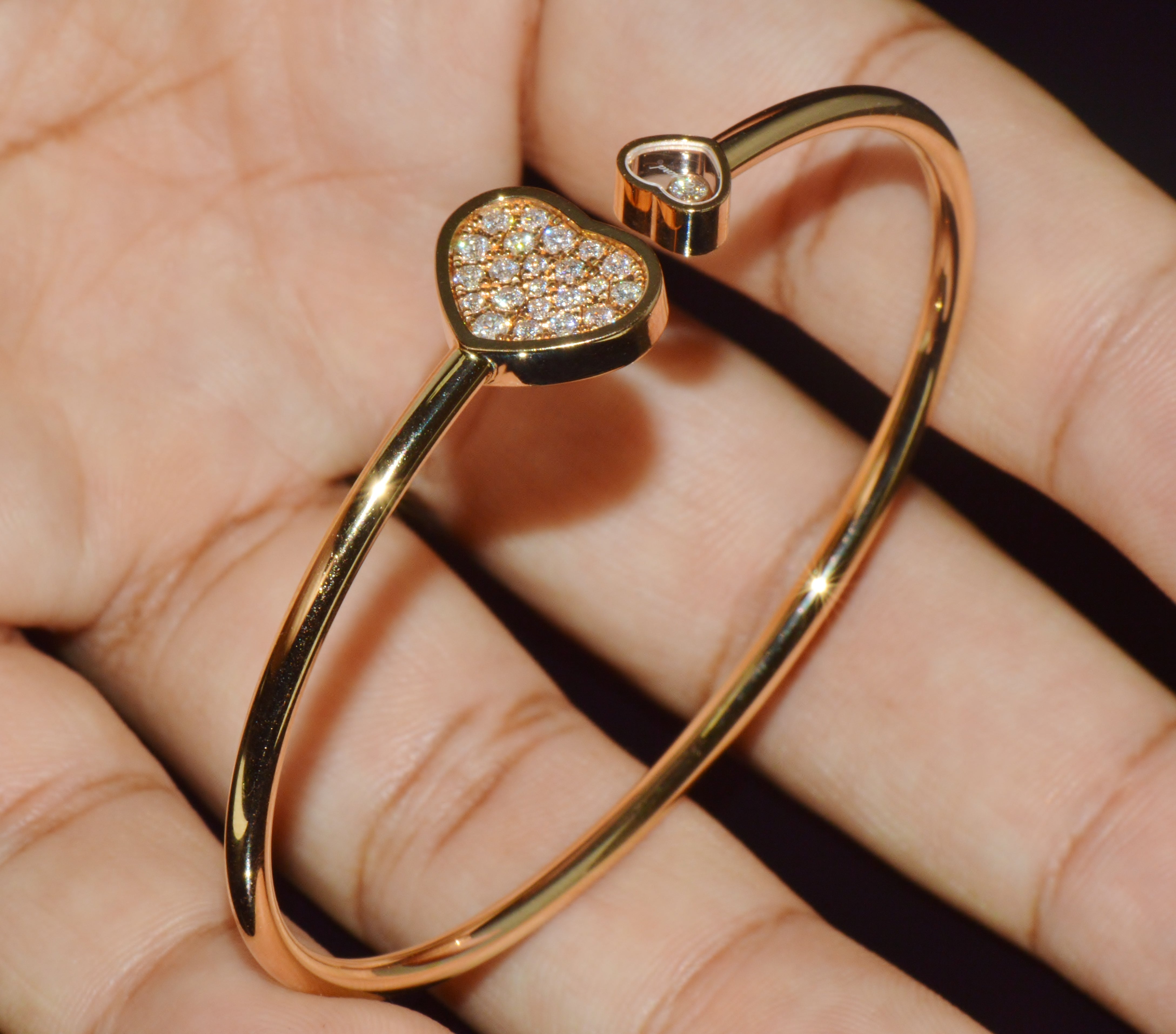 Authentic Chopard Happy Hearts 0.45ct Diamond Open Bangle Bracelet in 18K Rose Gold