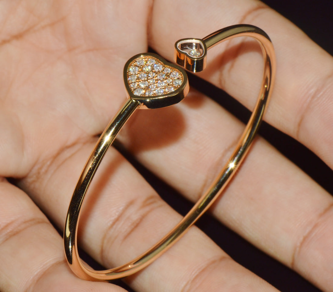 Authentic Chopard Happy Hearts 0.45ct Diamond Open Bangle Bracelet in 18K Rose Gold