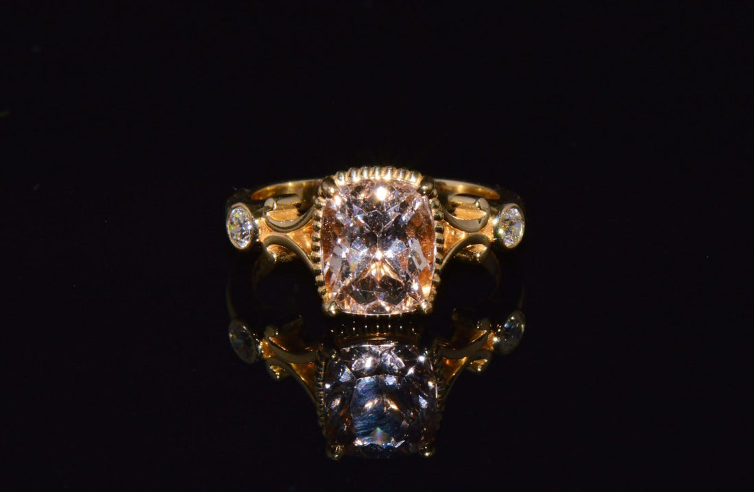 Certified Natural 2.82CTS VS F Diamond Morganite 18K Solid Gold Ring