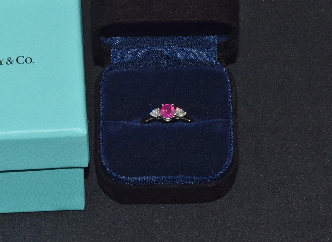 Authentic Tiffany & Co. Natural 1.15Cts VS G Diamond Ruby 950 Platinum Engagement Ring