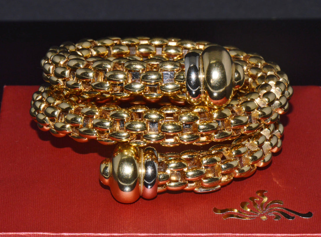 Vintage FOPE Flex’it Double Wrap Bangle Bracelet in 18K Yellow & White Gold
