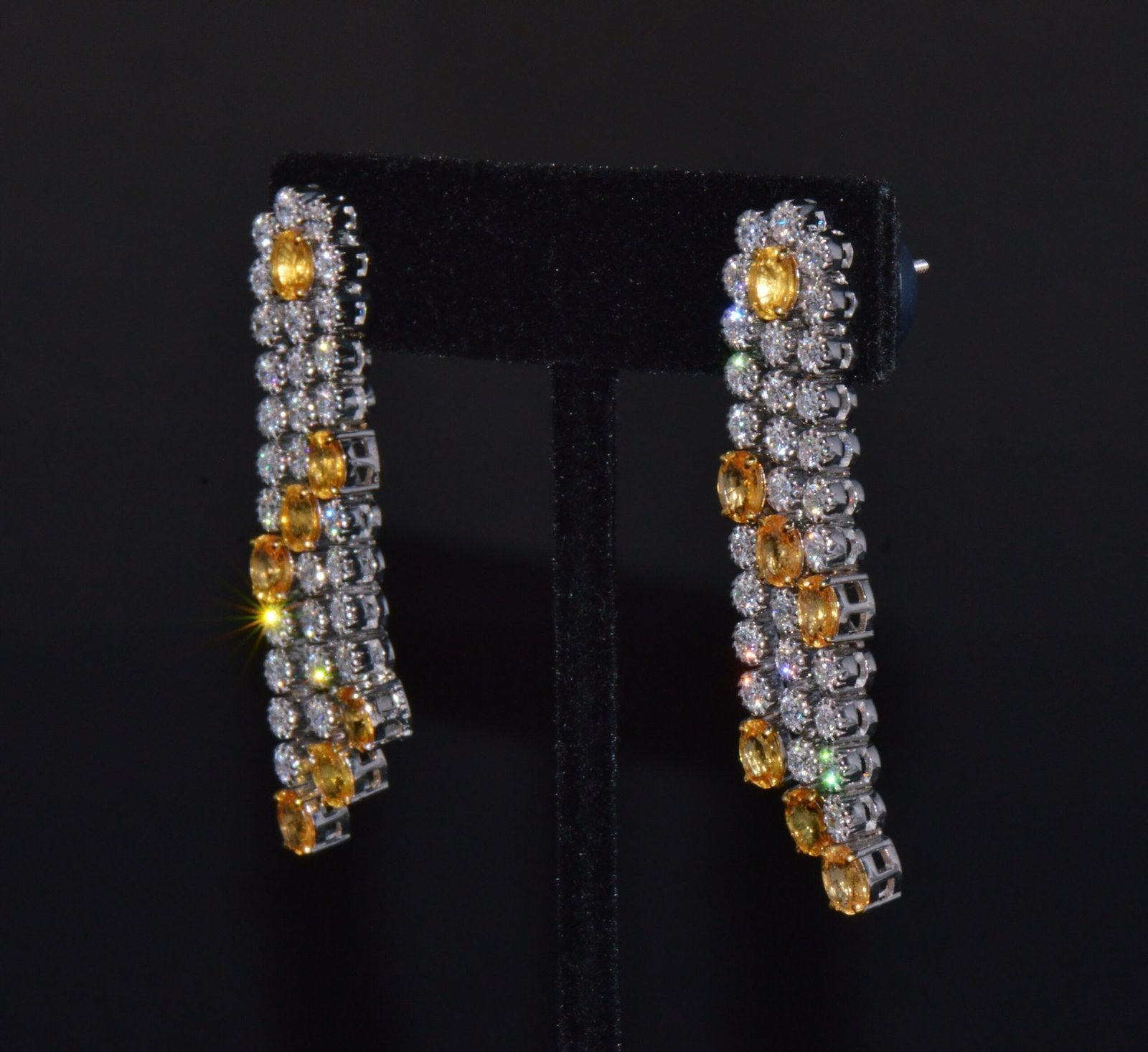 Certified Natural 8.96CTS VS F Diamond Yellow Sapphire 18K Solid Gold Dangle Earrings
