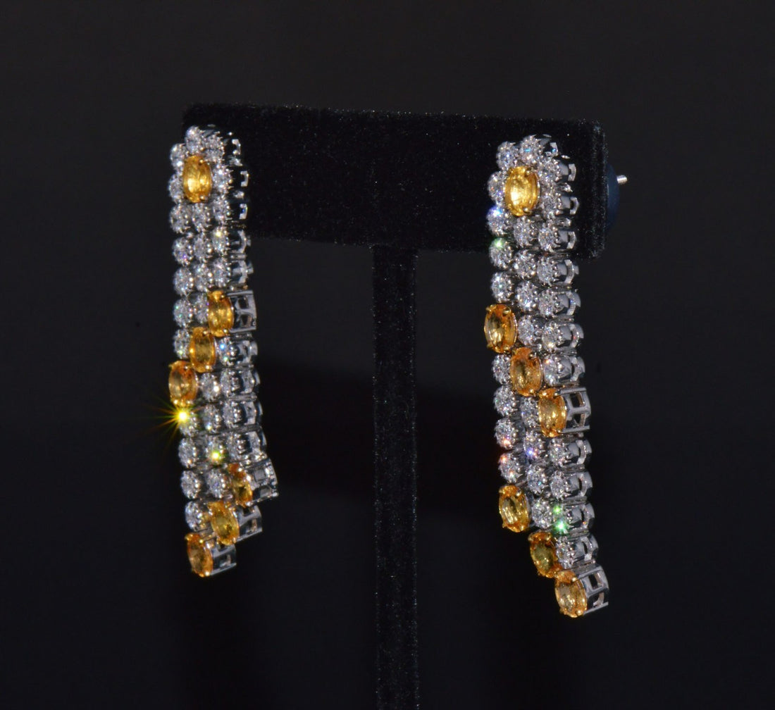 Certified Natural 8.96CTS VS F Diamond Yellow Sapphire 18K Solid Gold Dangle Earrings