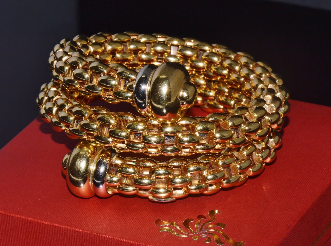 Vintage FOPE Flex’it Double Wrap Bangle Bracelet in 18K Yellow & White Gold