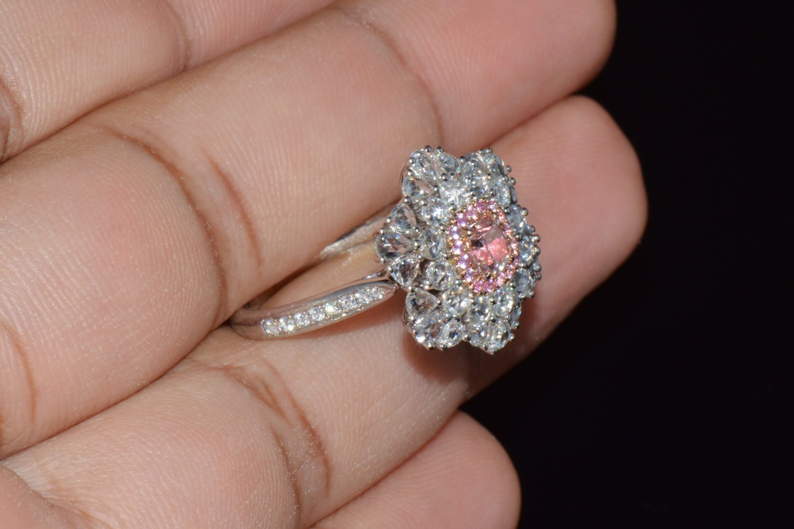 GIA Natural 1.55CTS VS Pink Diamond Sapphire 18K Gold Floral Halo 2-IN-1 Pendant Ring