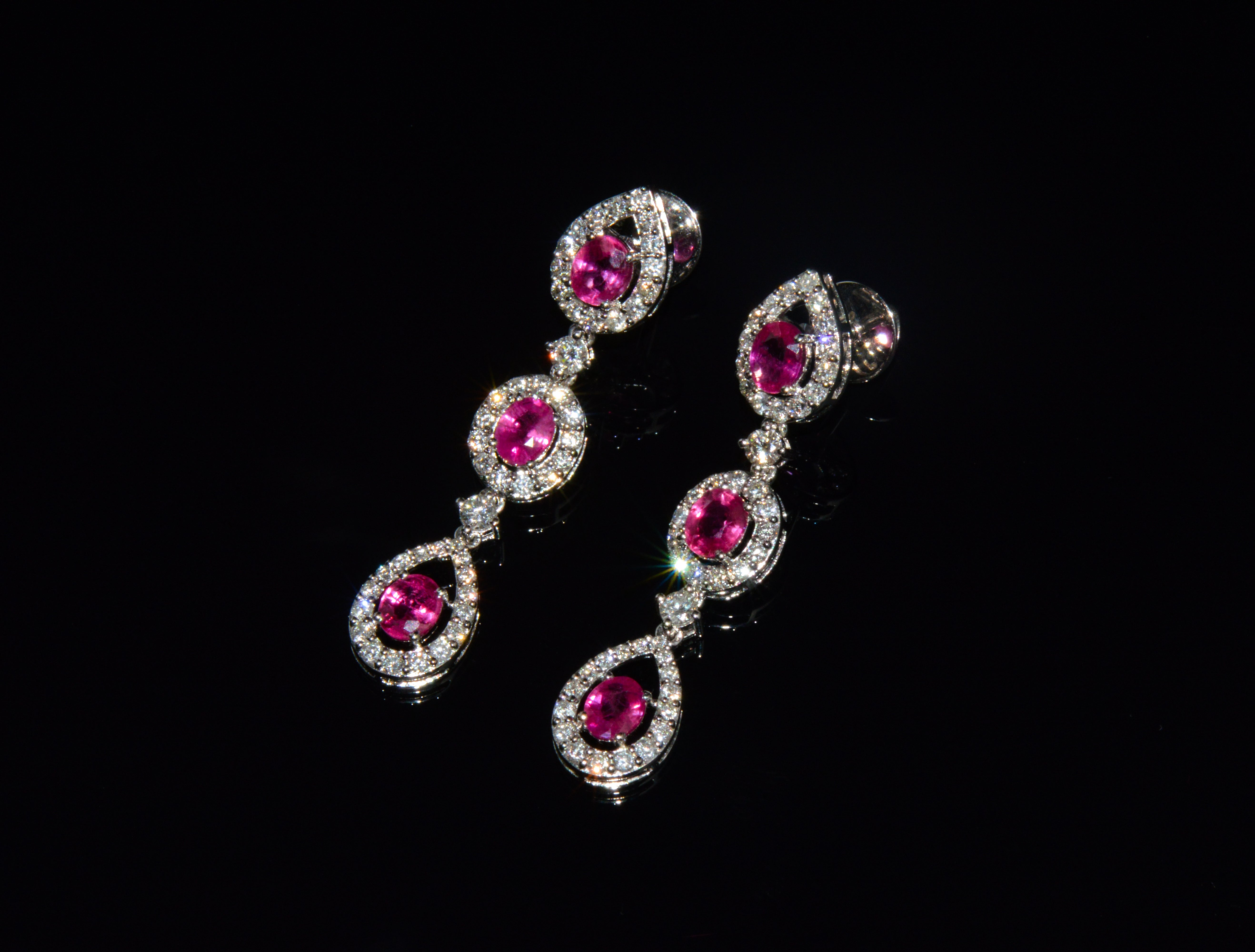 GIA 3.99CTW Natural Burma Ruby & Diamond 18K White Gold Dangle Earrings
