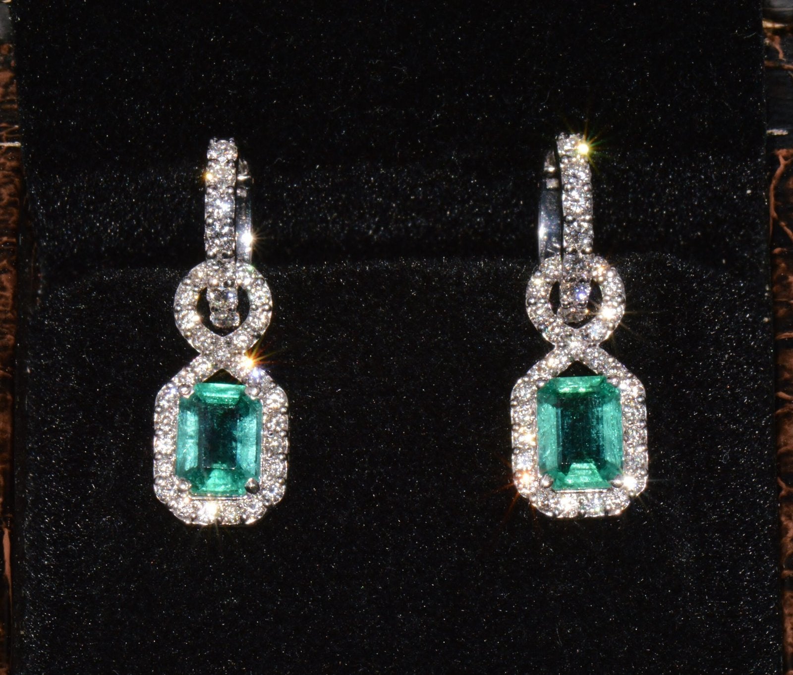 GIA Natural 4.12Cts VS F Diamond Emerald 18K Solid Gold Dangle Hoop 2-IN-1 Earrings