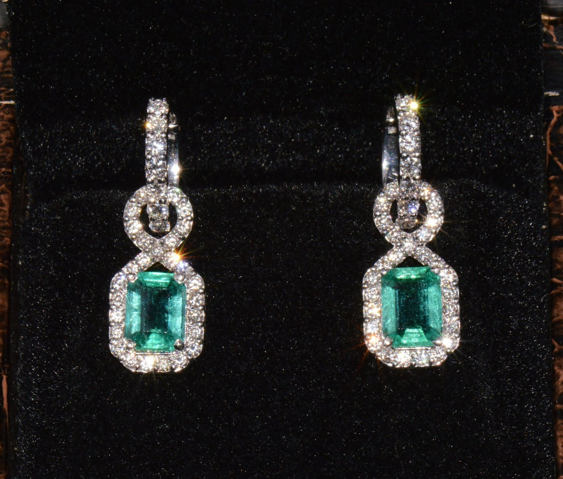 GIA Natural 4.12Cts VS F Diamond Emerald 18K Solid Gold Dangle Hoop 2-IN-1 Earrings