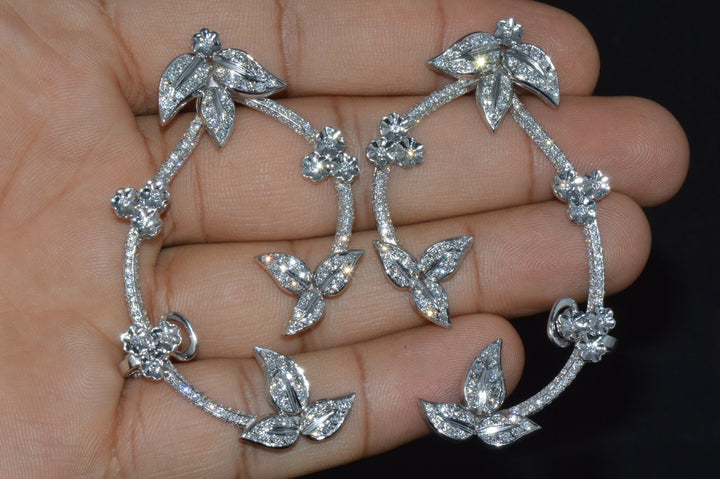 Gorgeous Natural 4.1Cts VS F Diamond 18K Solid Gold Chandelier Cuff Earrings