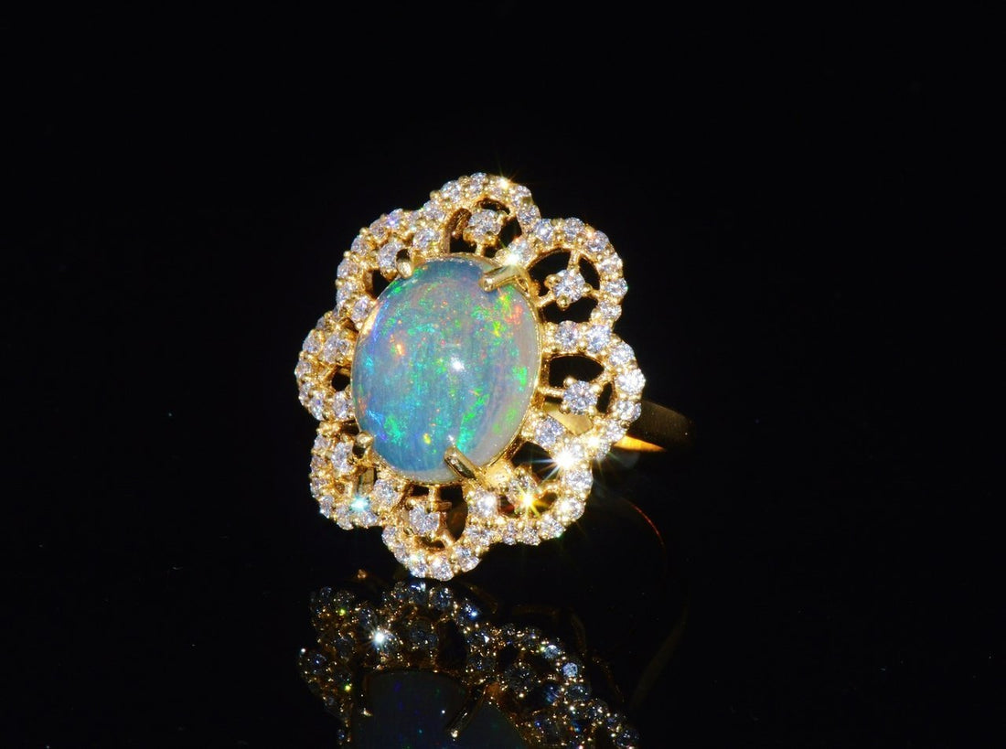 Certified Natural 6.29CTS VS F Diamond Opal 18K Solid Gold Floral Ring