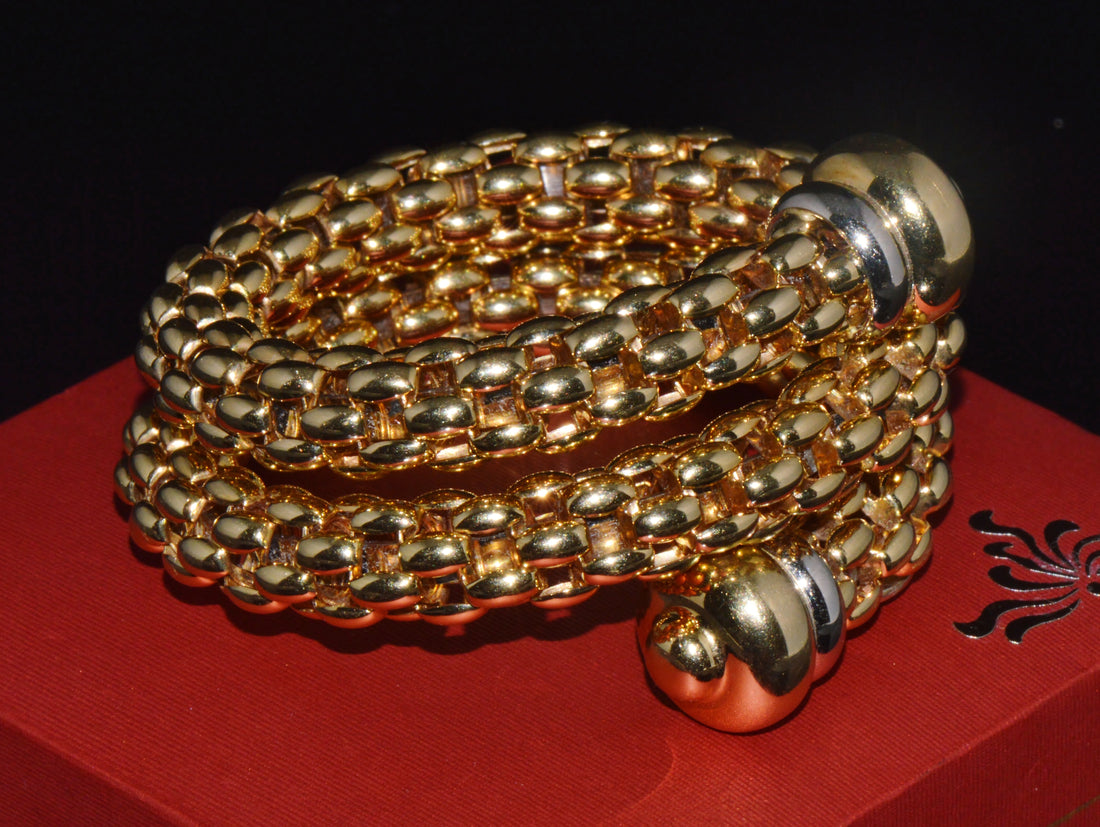 Vintage FOPE Flex’it Double Wrap Bangle Bracelet in 18K Yellow & White Gold