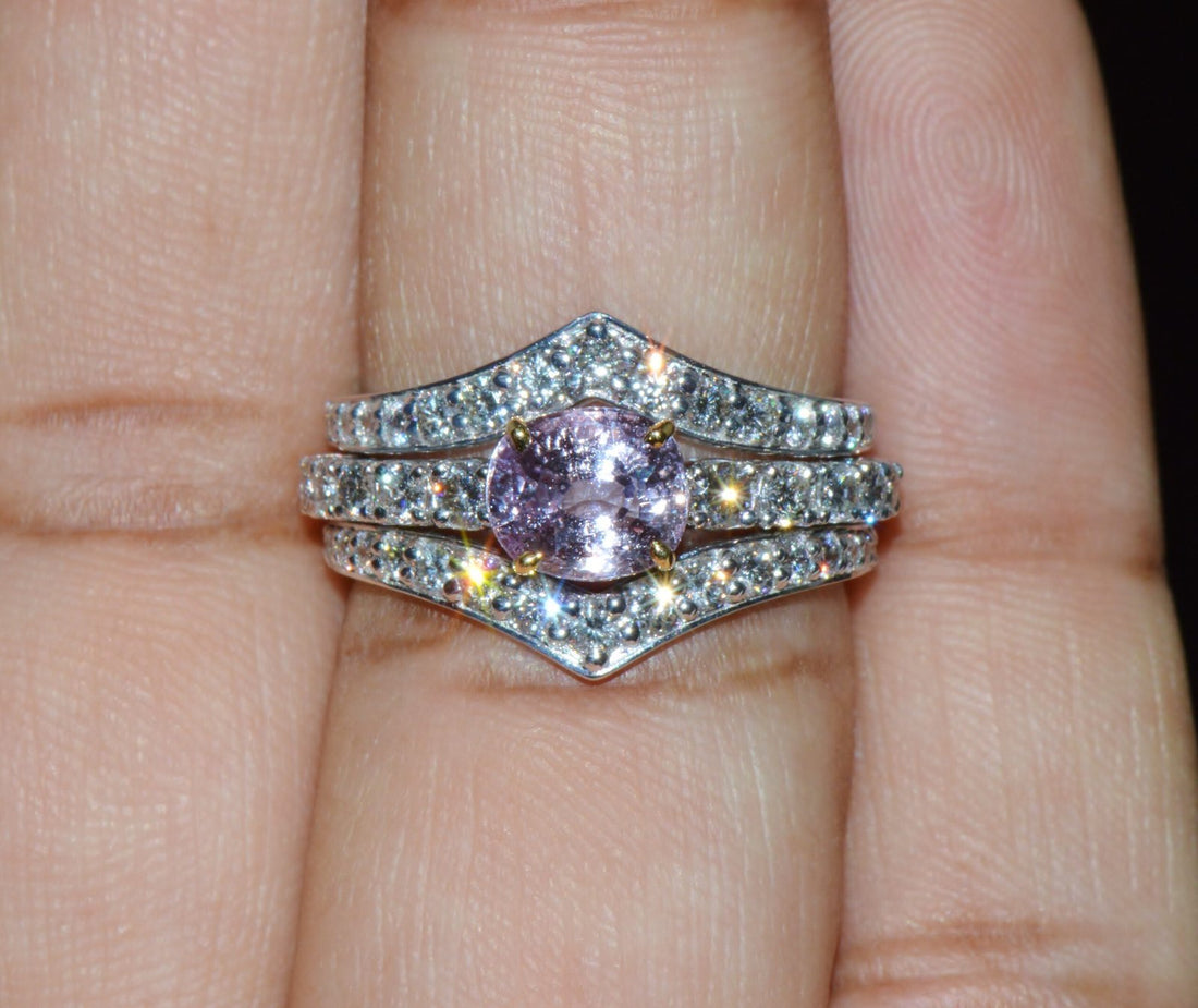 Set of Three GIA Natural 2.94CTS VS F Diamond Pink Purple Sapphire 18K Gold Stacking Rings