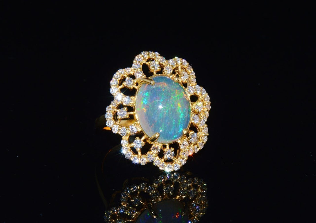 Certified Natural 6.29CTS VS F Diamond Opal 18K Solid Gold Floral Ring