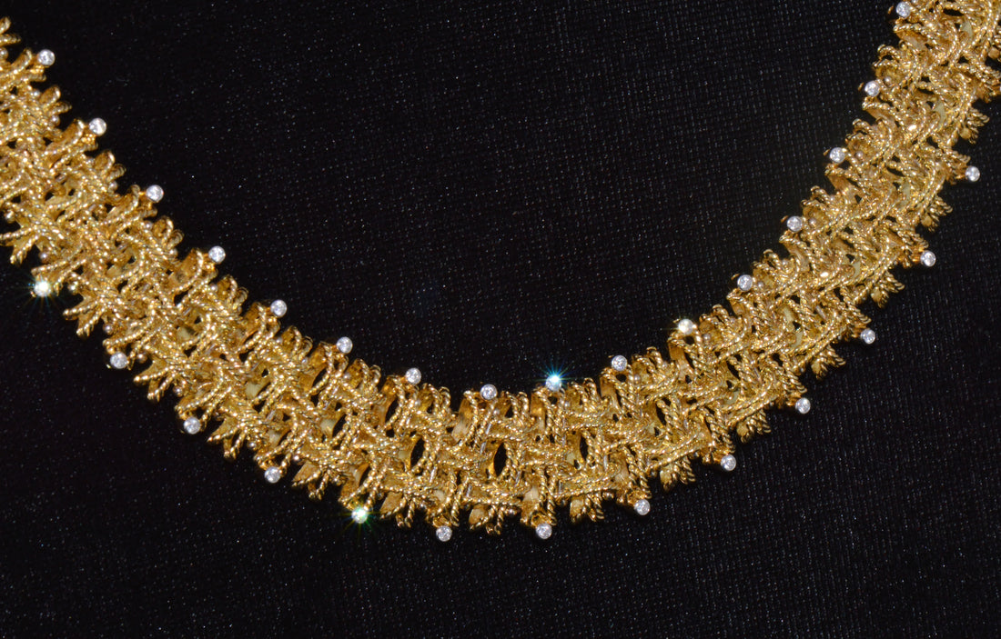 Roberto Coin Barocco 1.36CT Diamond Soild 18K Yellow Gold Collar Necklace 124.9G