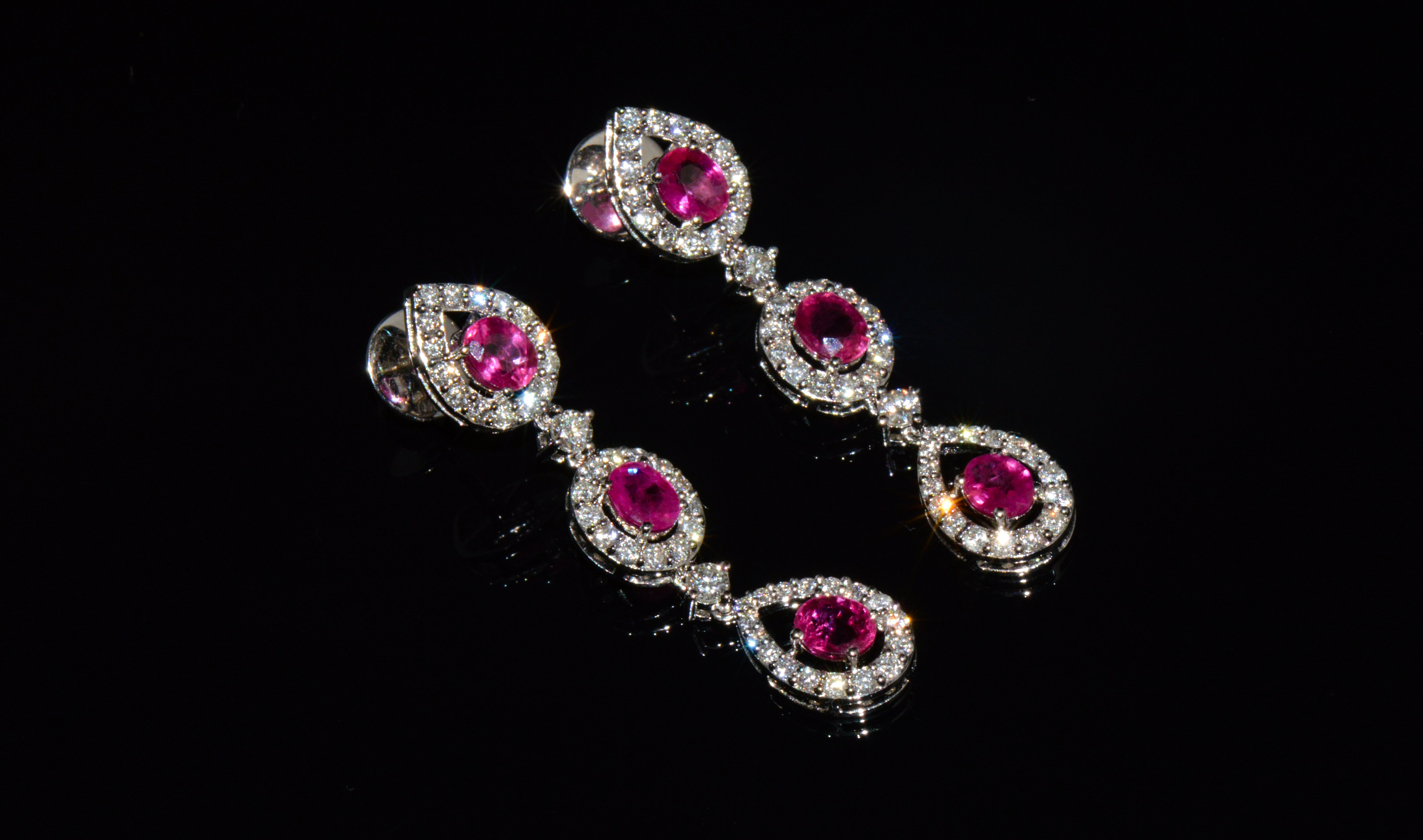 GIA 3.99CTW Natural Burma Ruby & Diamond 18K White Gold Dangle Earrings