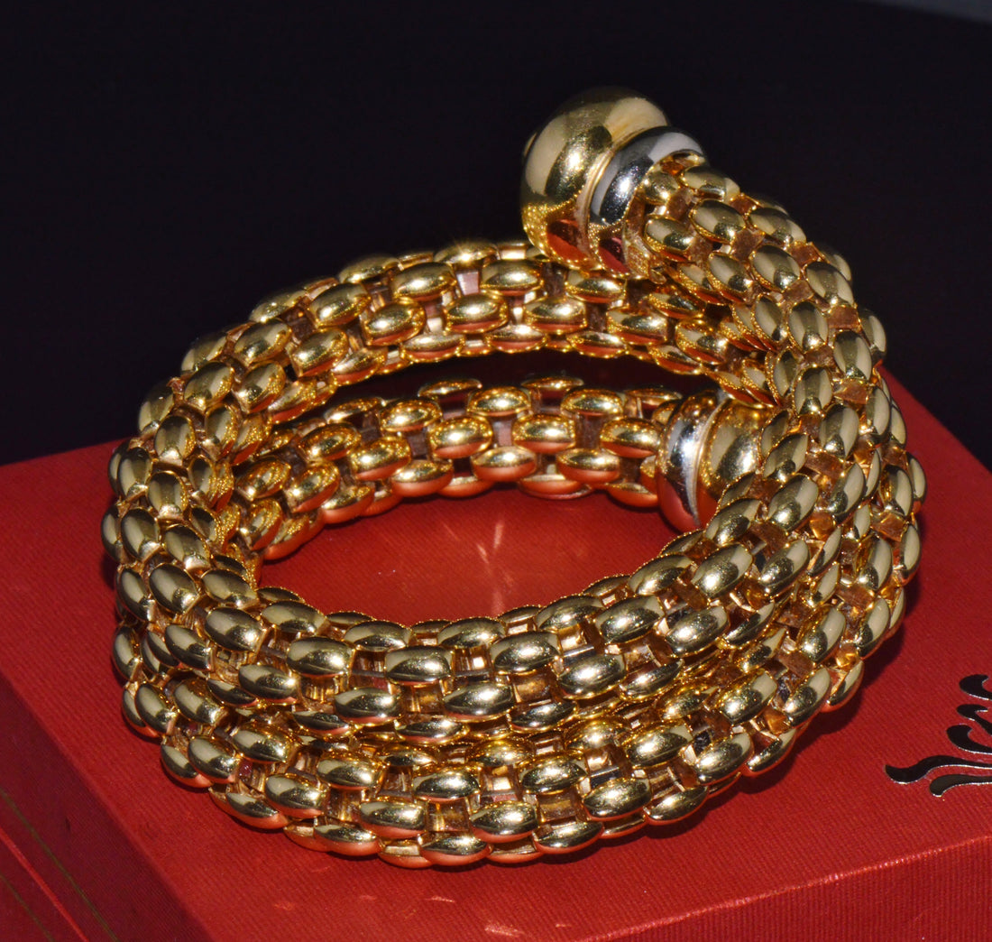 Vintage FOPE Flex’it Double Wrap Bangle Bracelet in 18K Yellow & White Gold