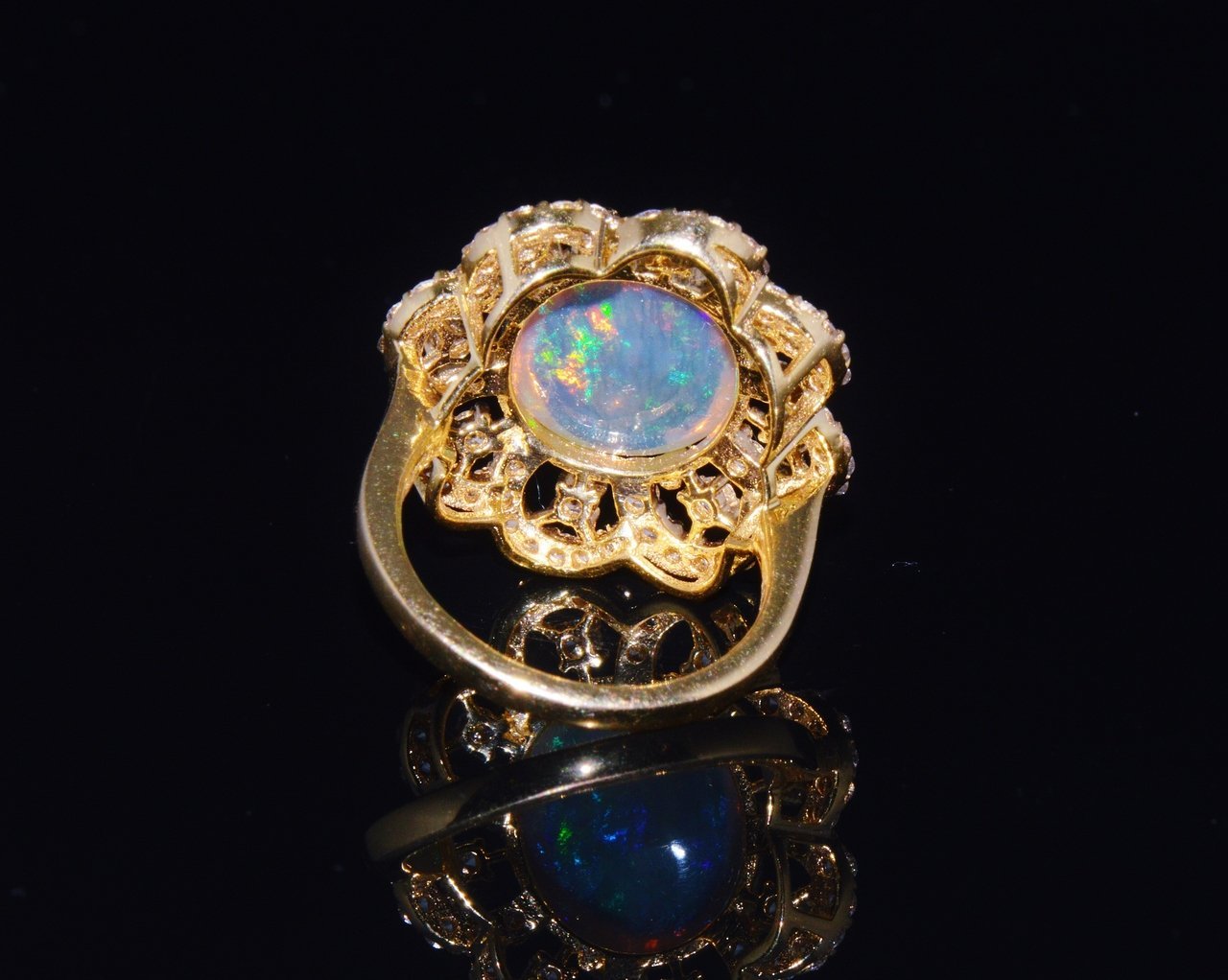 Certified Natural 6.29CTS VS F Diamond Opal 18K Solid Gold Floral Ring