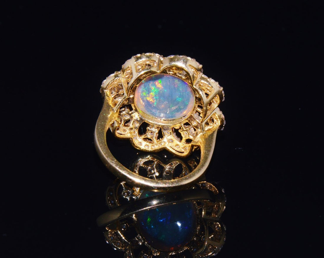 Certified Natural 6.29CTS VS F Diamond Opal 18K Solid Gold Floral Ring