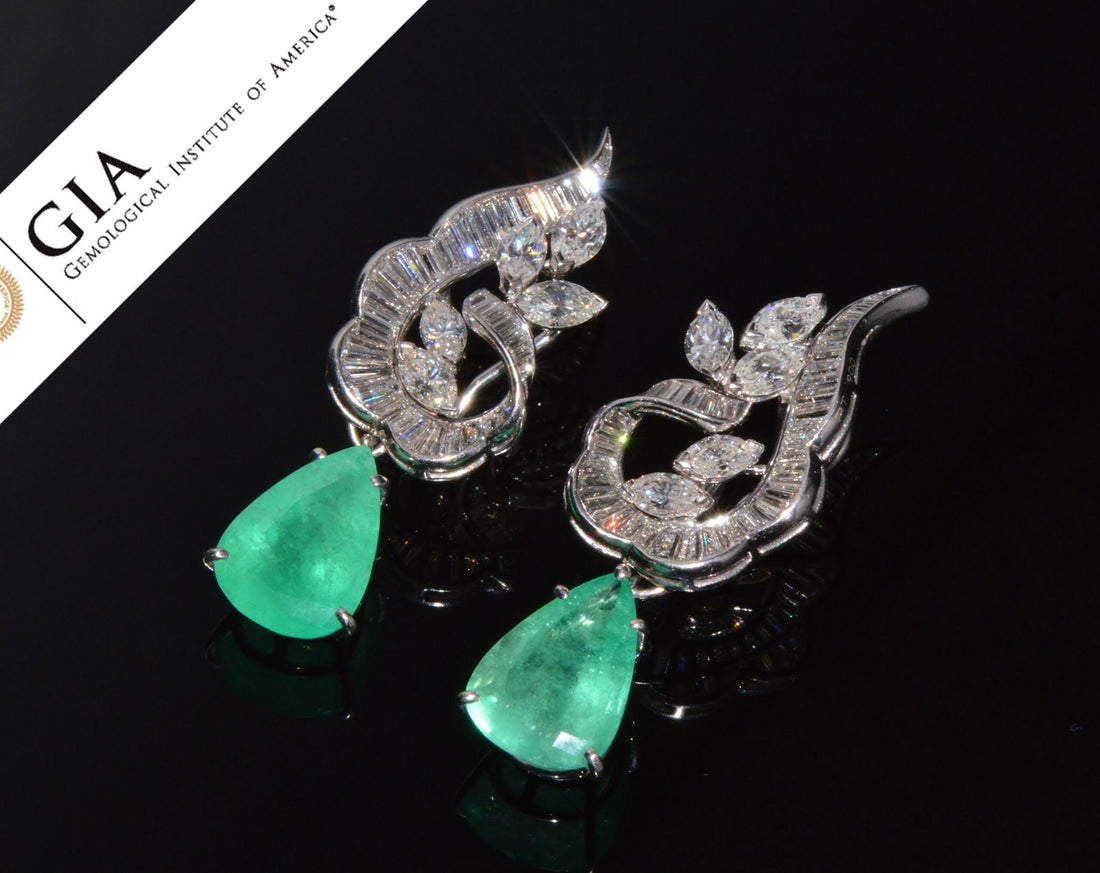 GIA Natural 23.23CTS VS F Diamond Colombian Emerald 18K Gold 900 Platinum 2-IN-1 Cluster Dangle Earrings