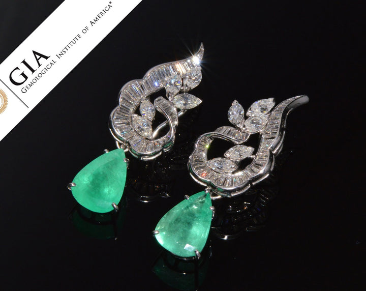 GIA Natural 23.23CTS VS F Diamond Colombian Emerald 18K Gold 900 Platinum 2-IN-1 Cluster Dangle Earrings