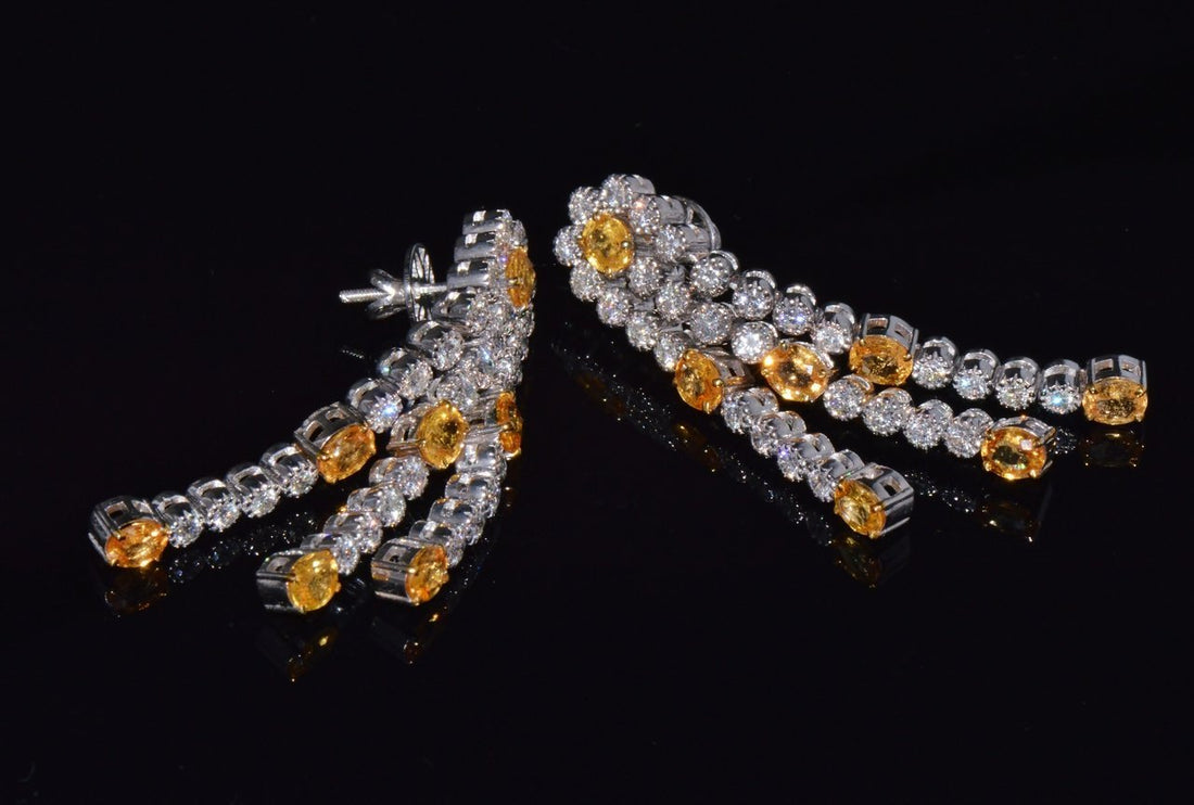 Certified Natural 8.96CTS VS F Diamond Yellow Sapphire 18K Solid Gold Dangle Earrings