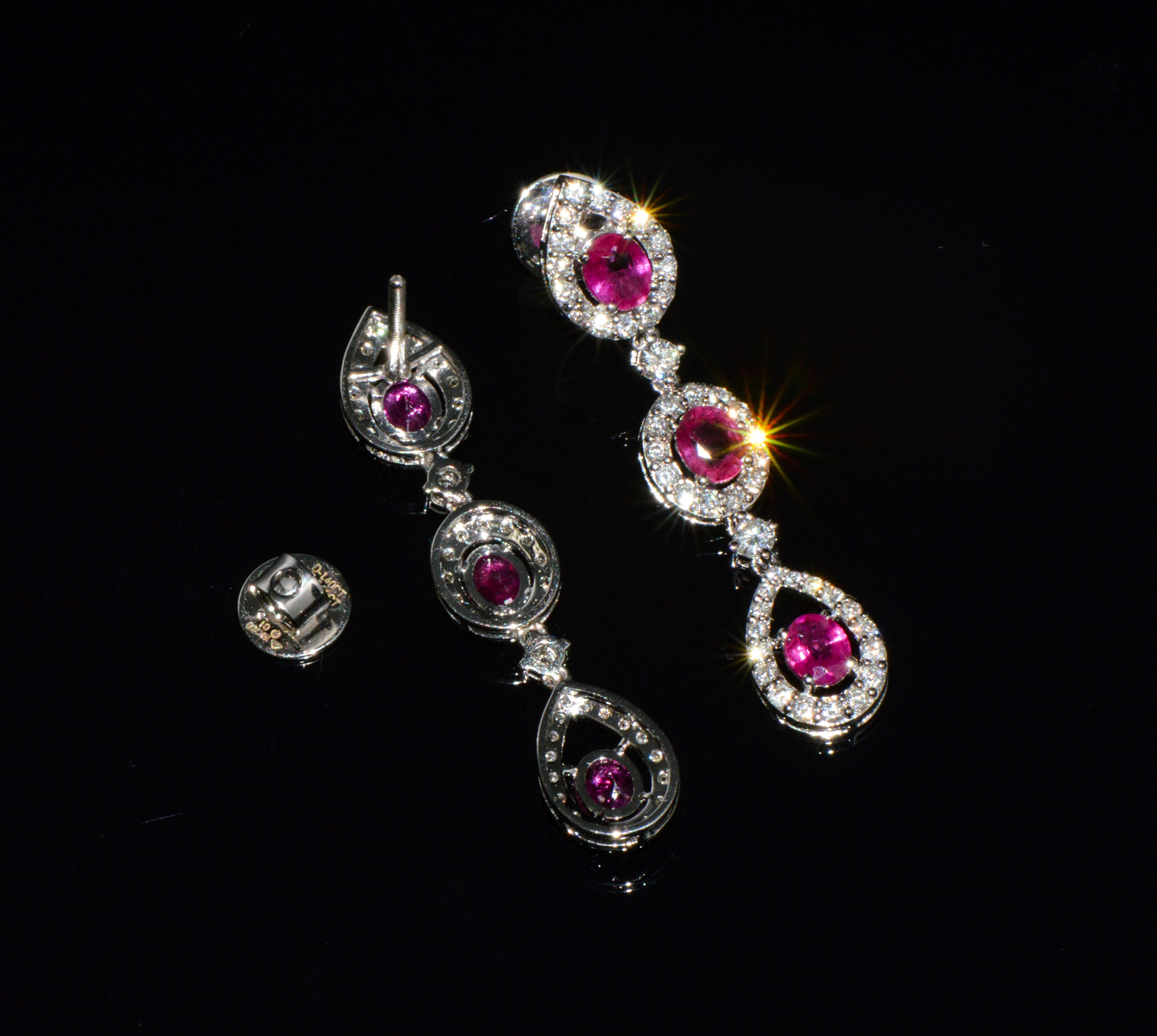 GIA 3.99CTW Natural Burma Ruby & Diamond 18K White Gold Dangle Earrings