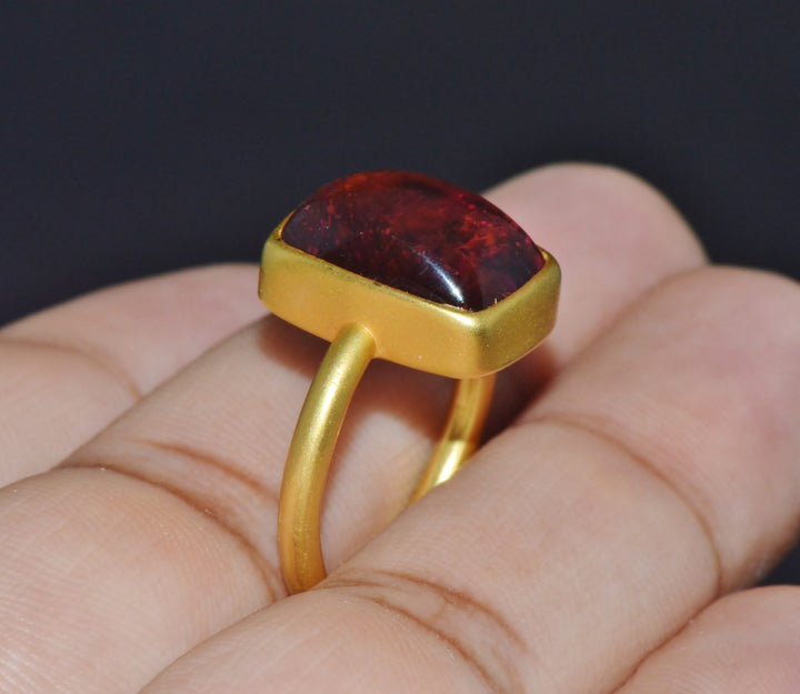 Certified Natural 9.75Cts Rubellite Tourmaline 18K Solid Gold Bezel Stacking Ring