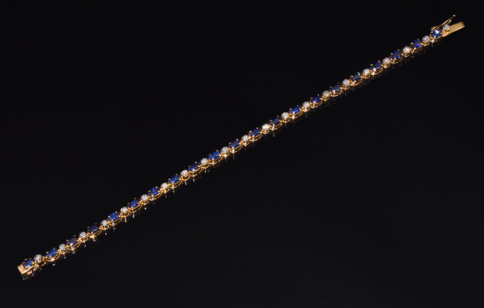 Certified Natural 7.09CT Blue Sapphire & Diamond Solid 18K Yellow Gold Tennis Stacking Bracelet