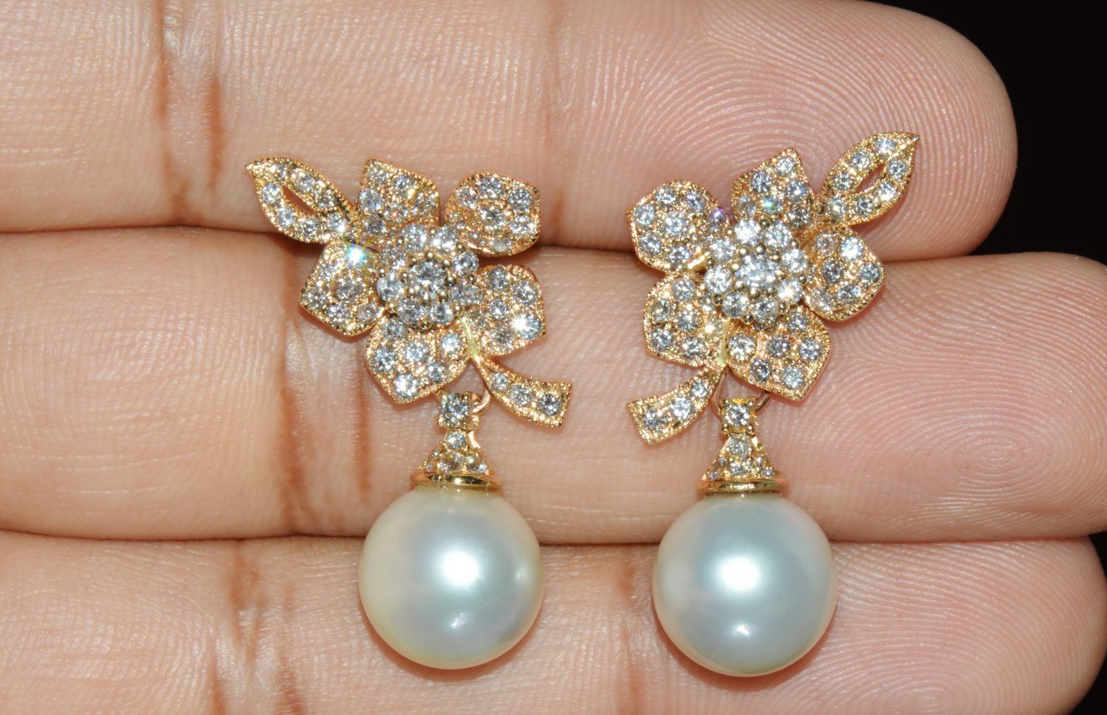 Certified Natural Solid 18K Gold 21.53CTS Diamond South Sea Pearl 3-IN-1 Convertible Earrings