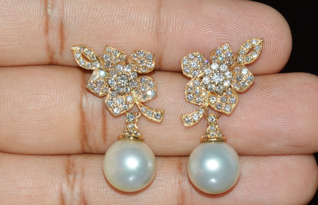 Certified Natural Solid 18K Gold 21.53CTS Diamond South Sea Pearl 3-IN-1 Convertible Earrings