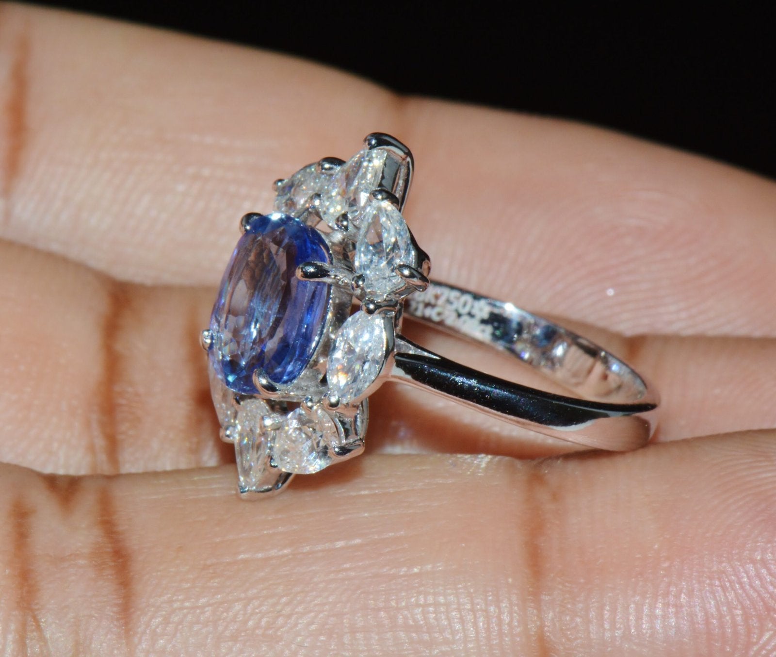 GIA Certified 3.29CT No-Heat Blue Sapphire & Diamond 18K Gold Halo Ring