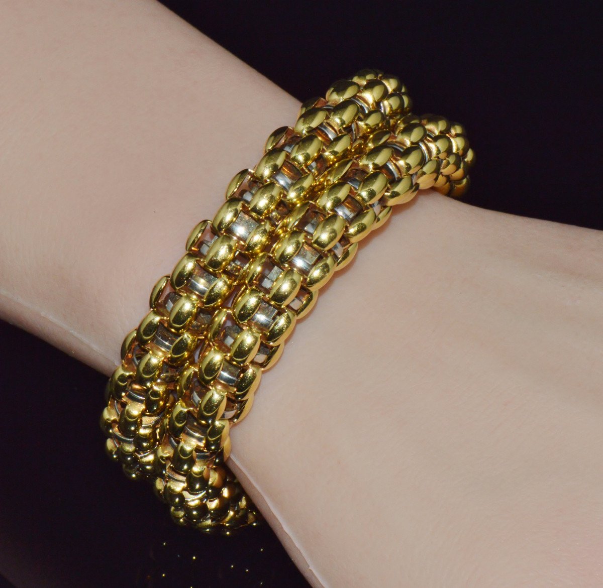 Rare Vintage FOPE 18K Gold Double Wrap Twist Snake Bracelet with Amethyst & Peridot