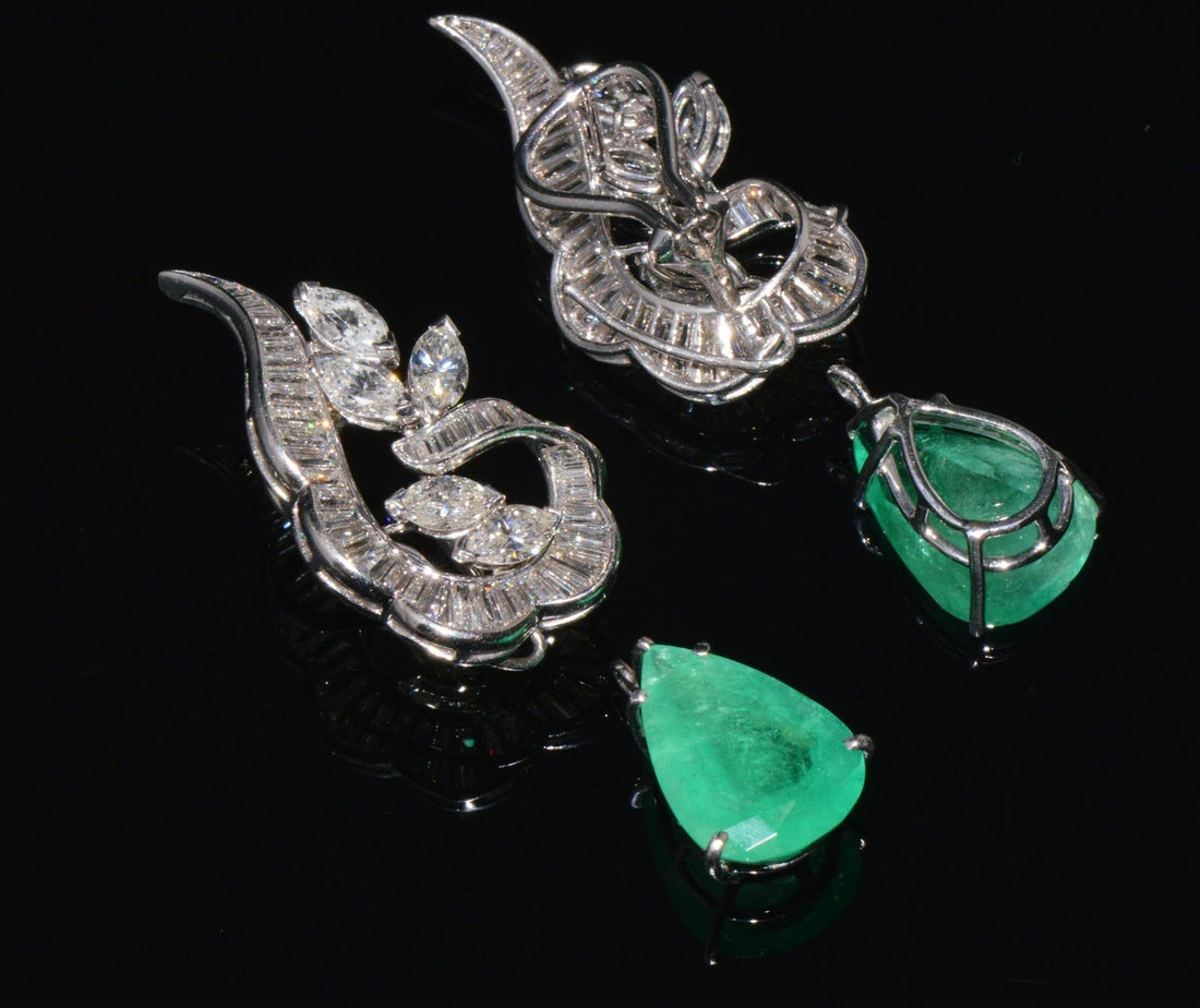 GIA Natural 23.23CTS VS F Diamond Colombian Emerald 18K Gold 900 Platinum 2-IN-1 Cluster Dangle Earrings