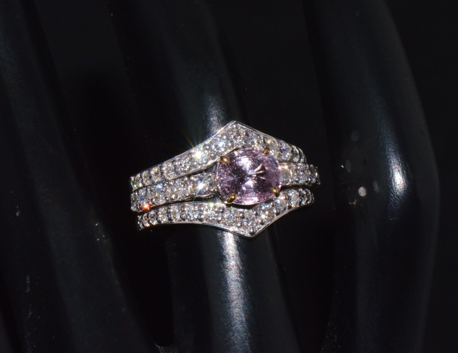 Set of Three GIA Natural 2.94CTS VS F Diamond Pink Purple Sapphire 18K Gold Stacking Rings