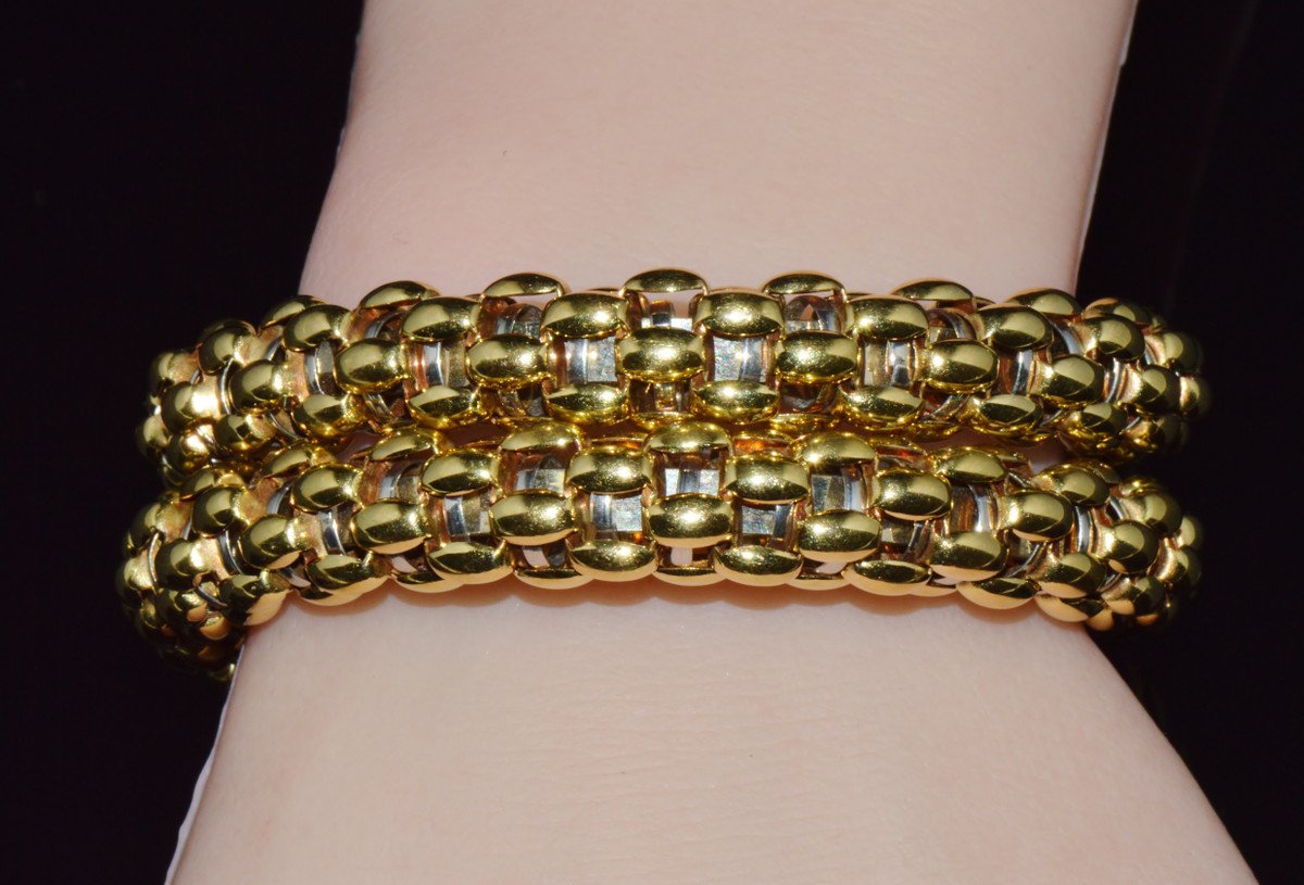 Rare Vintage FOPE 18K Gold Double Wrap Twist Snake Bracelet with Amethyst & Peridot