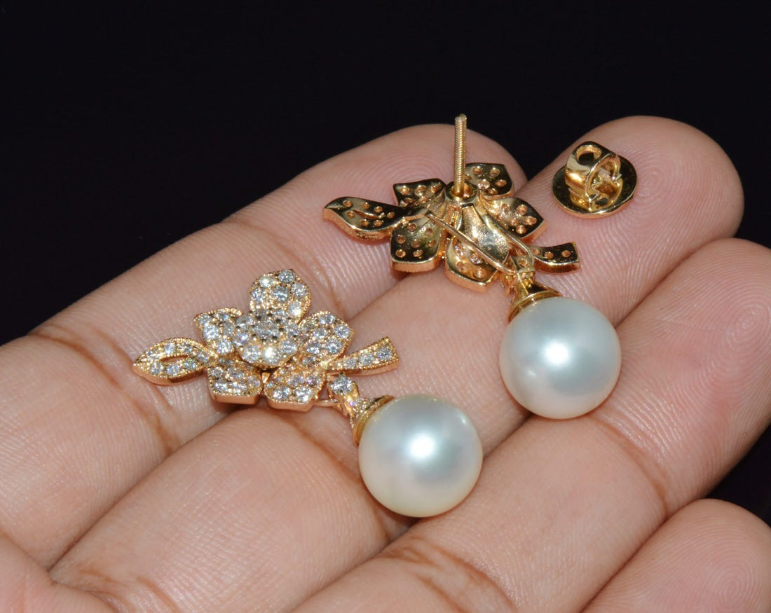 Certified Natural Solid 18K Gold 21.53CTS Diamond South Sea Pearl 3-IN-1 Convertible Earrings