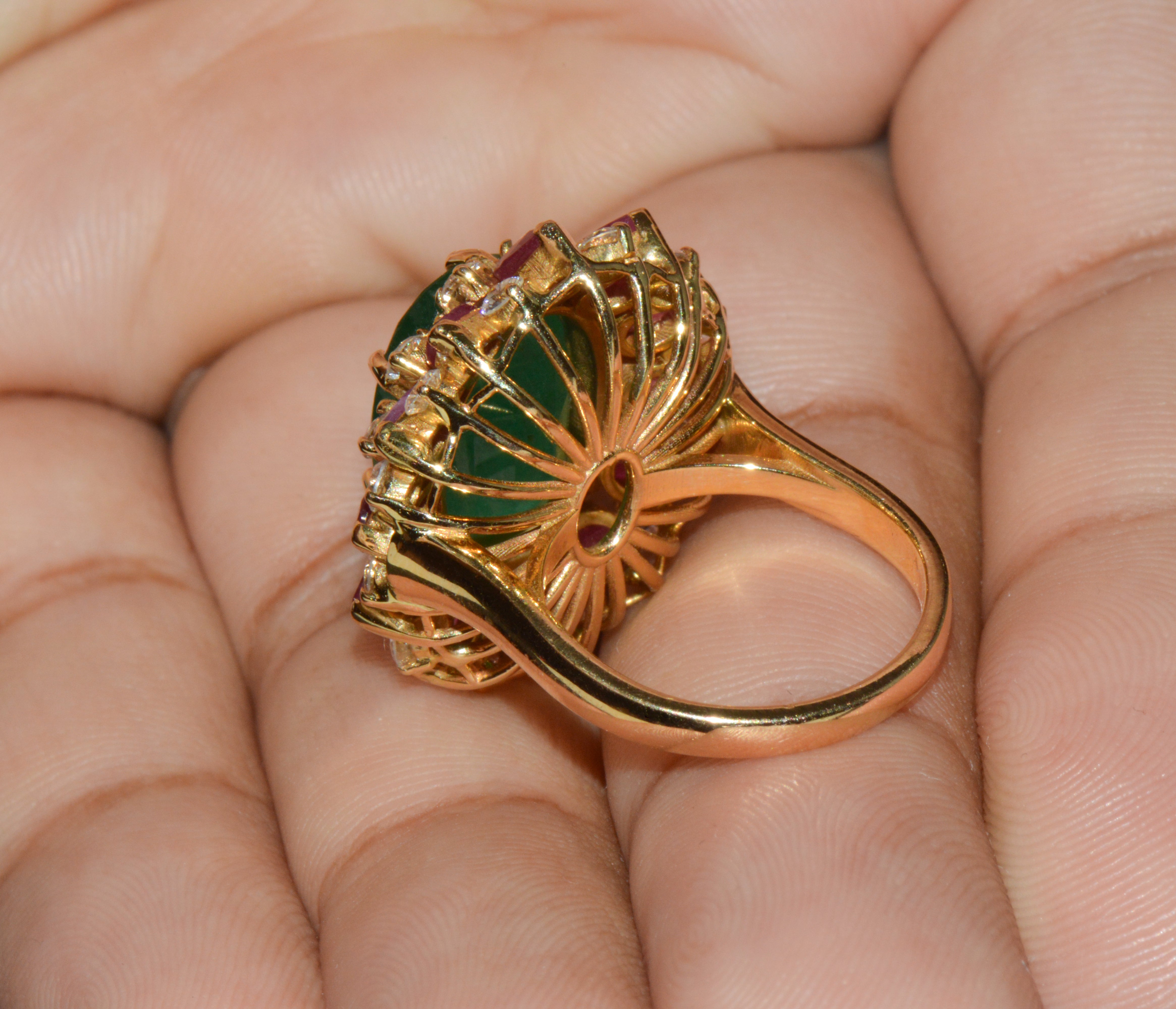 GIA Certified 11.39Ct Zambian Emerald, Ruby & Diamond 18K Gold Cocktail Ring