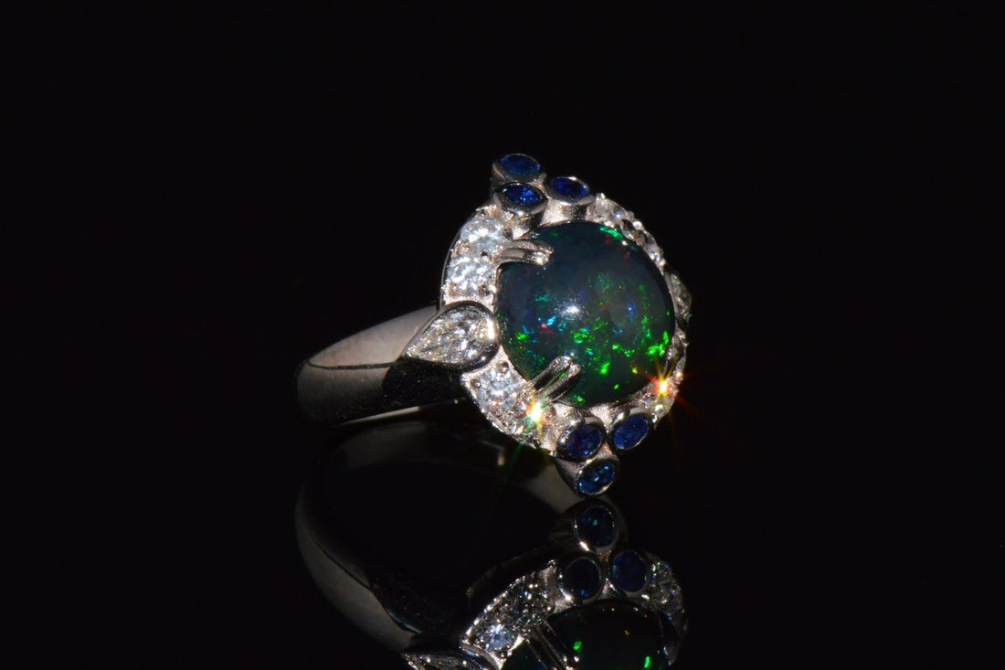 Certified Natural 4.18CTS VS F Diamond Opal Sapphire 18K Solid Gold Cocktail Ring