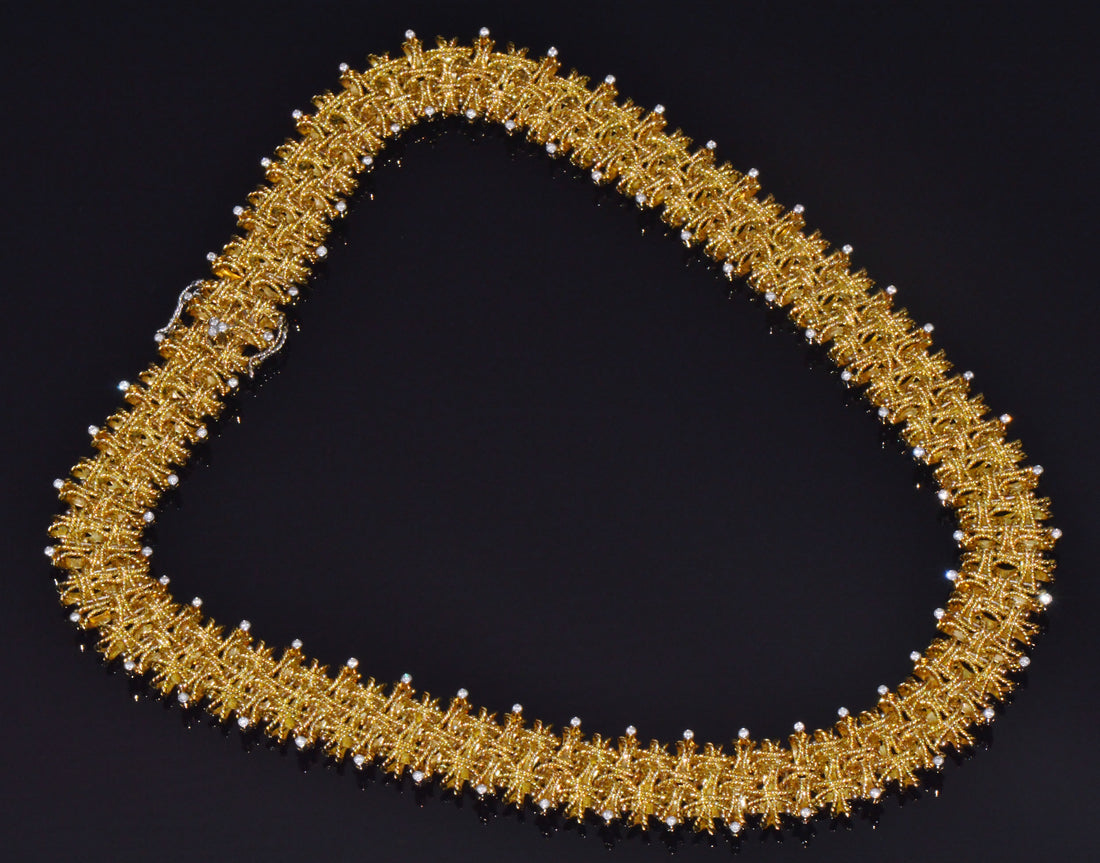 Roberto Coin Barocco 1.36CT Diamond Soild 18K Yellow Gold Collar Necklace 124.9G