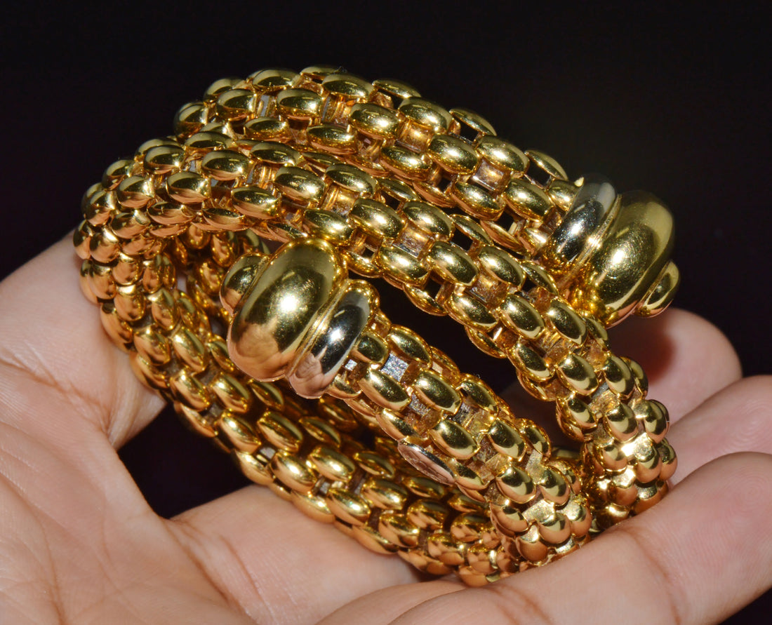 Vintage FOPE Flex’it Double Wrap Bangle Bracelet in 18K Yellow & White Gold